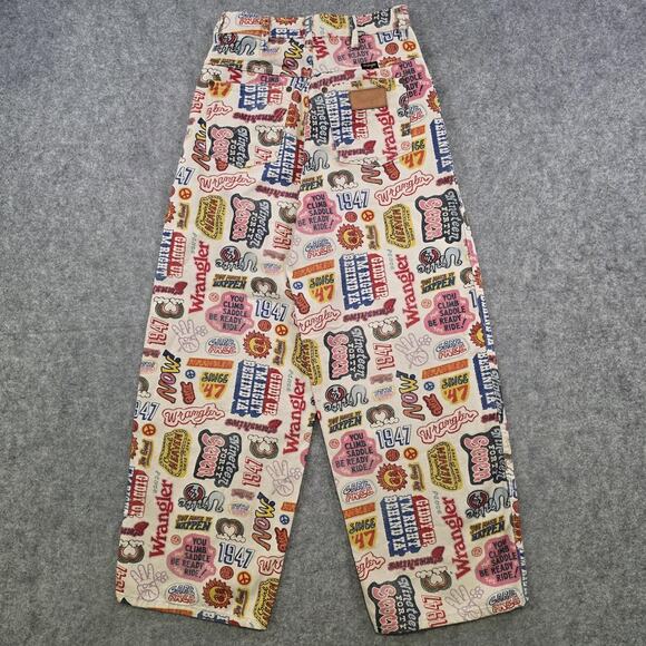 Wrangler x Free People‎ Jeans Womens 24 Wide Barrel Graphic Print High Rise Leg - Picture 12 of 16